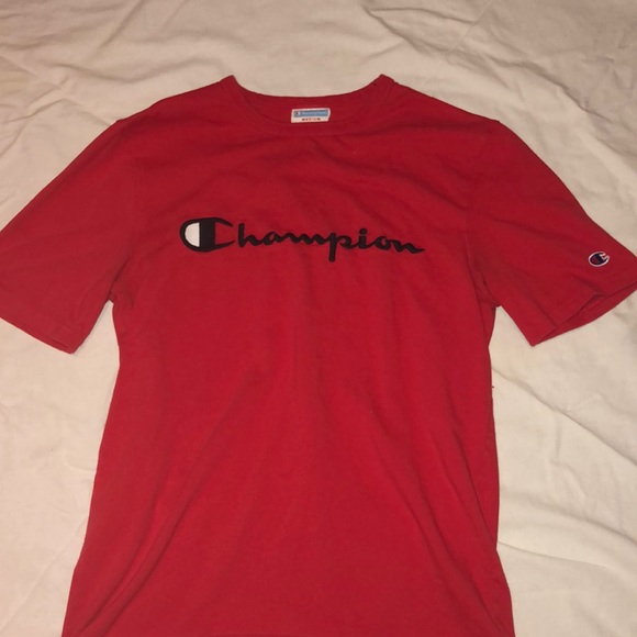 red and black champion shirt